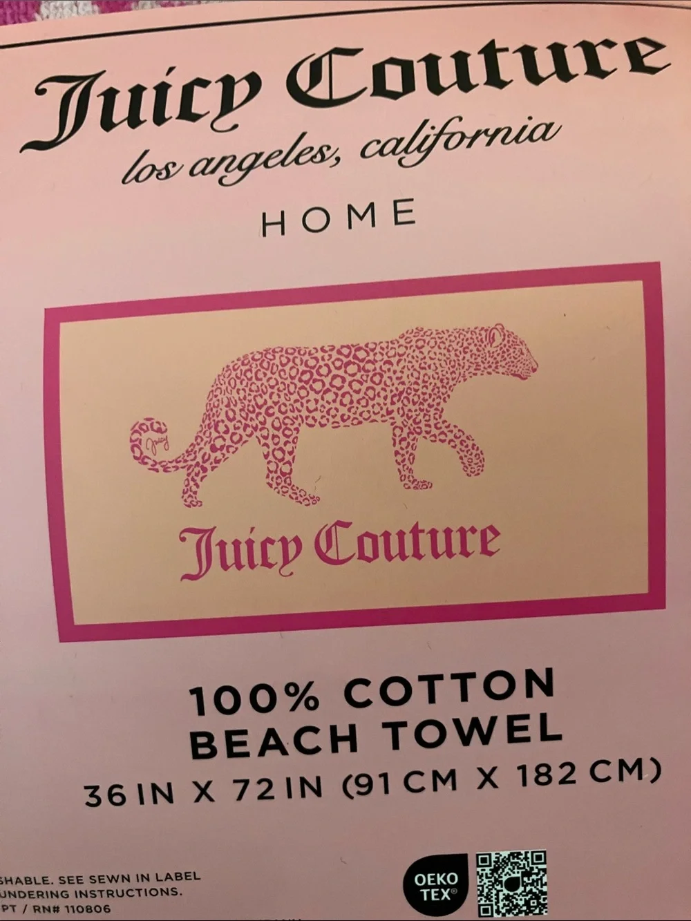 🎀Juicy Couture beach towel leopard print 6 ft long pink leopard on front NWT